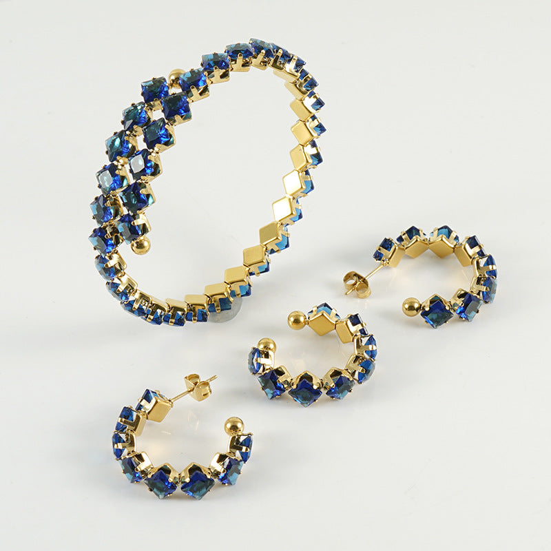 Conjunto de collar de anillos de acero inoxidable chapado en oro de joyería al por mayor